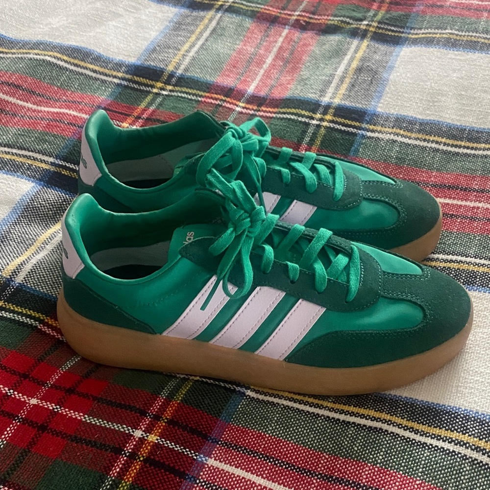 adidas Green Retro Low-Top Sneakers with White Stripes